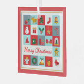 メリークリスマスかわいいレトロ冬クリスマスアイコン ガラスオーナメント (正面左)