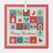 メリークリスマスかわいいレトロ冬クリスマスアイコン ガラスオーナメント (正面)