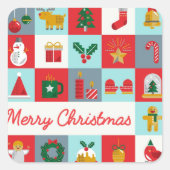 メリークリスマスかわいいレトロ冬クリスマスアイコン スクエアシール (正面)