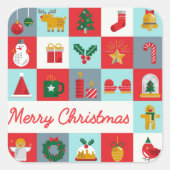 メリークリスマスかわいいレトロ冬クリスマスアイコン スクエアシール (正面)