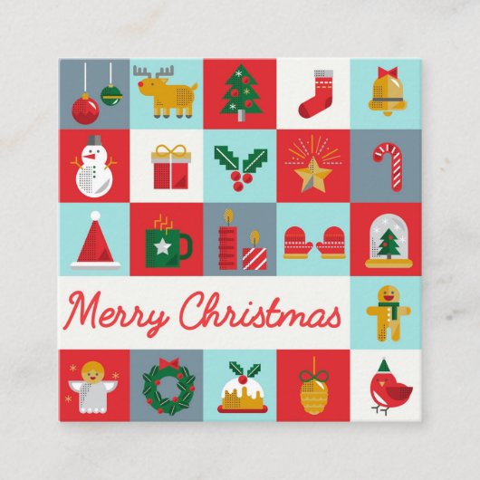 メリークリスマスかわいいレトロ冬クリスマスアイコン スクエア名刺 (正面)