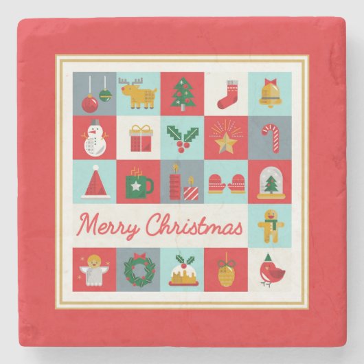 メリークリスマスかわいいレトロ冬クリスマスアイコン ストーンコースター (正面)