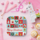 メリークリスマスかわいいレトロ冬クリスマスアイコン ペーパープレート (パーティー)