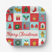 メリークリスマスかわいいレトロ冬クリスマスアイコン ペーパープレート (正面)