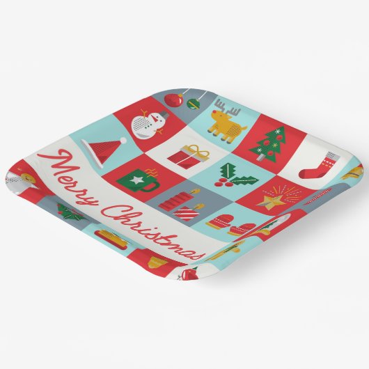 メリークリスマスかわいいレトロ冬クリスマスアイコン ペーパープレート (傾斜あり)