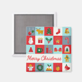 メリークリスマスかわいいレトロ冬クリスマスアイコン マグネット (正面/裏面)