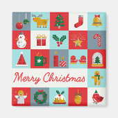 メリークリスマスかわいいレトロ冬クリスマスアイコン マグネット (正面)