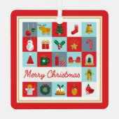 メリークリスマスかわいいレトロ冬クリスマスアイコン メタルオーナメント (裏面)