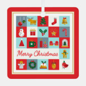 メリークリスマスかわいいレトロ冬クリスマスアイコン メタルオーナメント (正面)