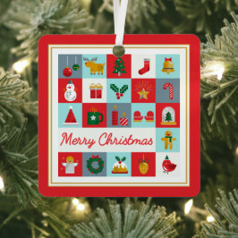 メリークリスマスかわいいレトロ冬クリスマスアイコン メタルオーナメント