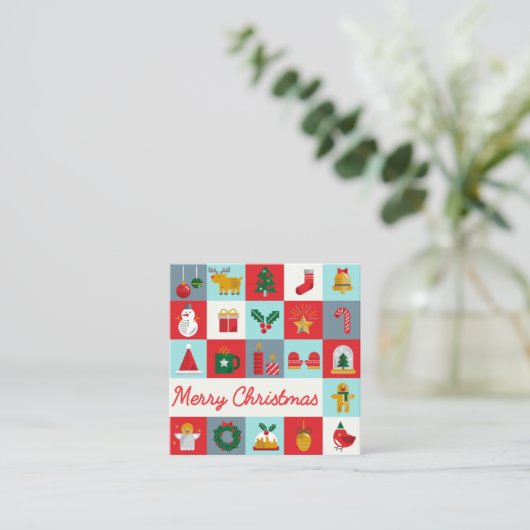 メリークリスマスかわいいレトロ冬QRコード スクエア名刺 (スタンド正面)