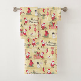 メリークリスマスかわいいヴィンテージサ素朴ンタ バスタオルセット
