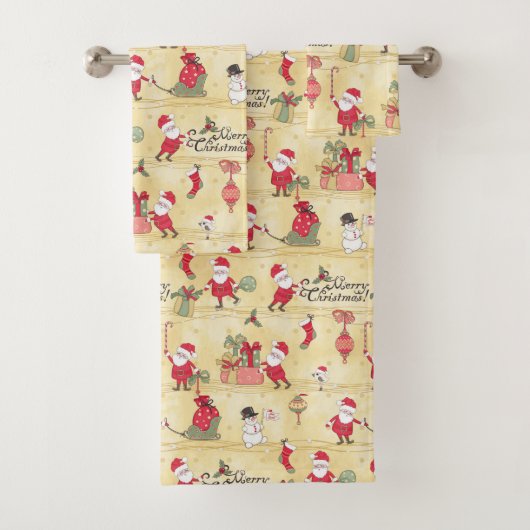メリークリスマスかわいいヴィンテージサ素朴ンタ バスタオルセット (インサイチュ)