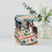 メリークリスマスかわいいヴィンテージ猫 ポストカード (スタンド正面)