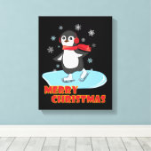 メリークリスマスかわいい冬のペンギン キャンバスプリント (インサイチュ (ウッドフロア))