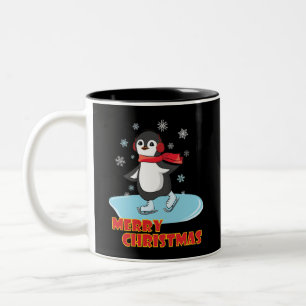 メリークリスマスかわいい冬のペンギン ツートーンマグカップ