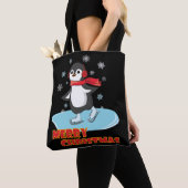 メリークリスマスかわいい冬のペンギン トートバッグ (クローズアップ)