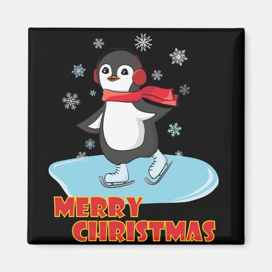 メリークリスマスかわいい冬のペンギン マグネット (正面)