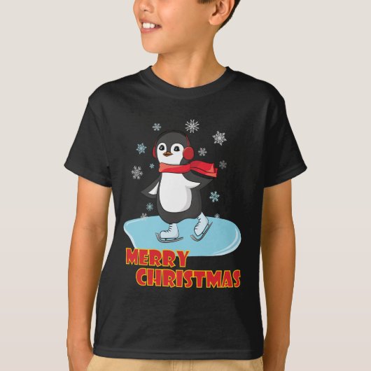 メリークリスマスかわいい冬のペンギン Tシャツ (正面)