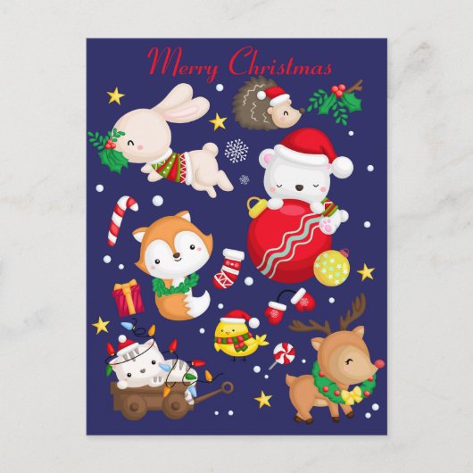 メリークリスマスかわいい動物はがき ポストカード (正面)