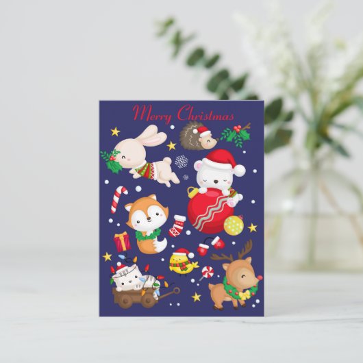 メリークリスマスかわいい動物はがき ポストカード (スタンド正面)