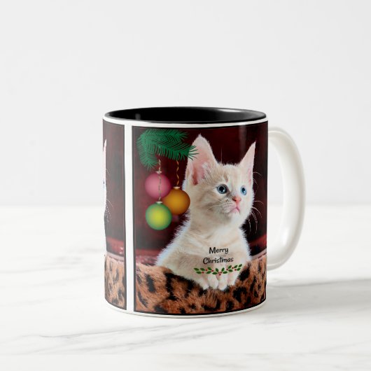 メリークリスマスかわいい可愛い子猫 ツートーンマグカップ (正面右)