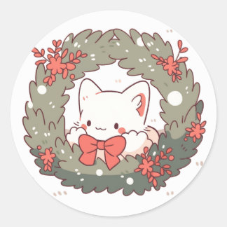 メリークリスマスかわいい子猫 ラウンドシール
