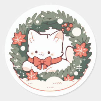 メリークリスマスかわいい子猫 ラウンドシール