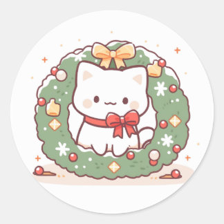 メリークリスマスかわいい子猫 ラウンドシール