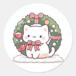 メリークリスマスかわいい子猫 ラウンドシール