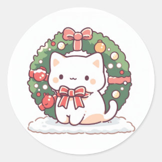 メリークリスマスかわいい子猫 ラウンドシール