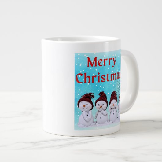 メリークリスマスかわいい小雪だるまかわいい ジャンボコーヒーマグカップ (正面右)