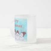 メリークリスマスかわいい小雪だるまかわいい フロストグラスマグカップ (正面左)
