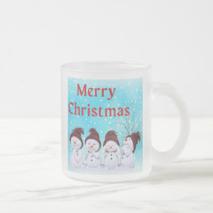 メリークリスマスかわいい小雪だるまかわいい フロストグラスマグカップ
