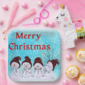 メリークリスマスかわいい小雪だるま ペーパープレート (パーティー)
