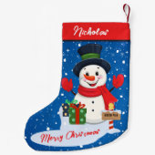 メリークリスマスかわいい幸せ雪だるまと雪 スモールクリスマスストッキング (裏面)