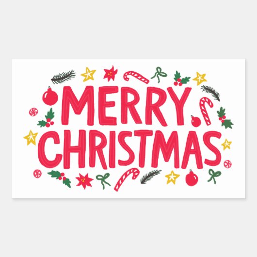 メリークリスマスかわいい手描きカスタム 長方形シール (正面)