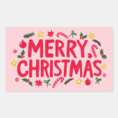 メリークリスマスかわいい手描きカスタム 長方形シール (正面)