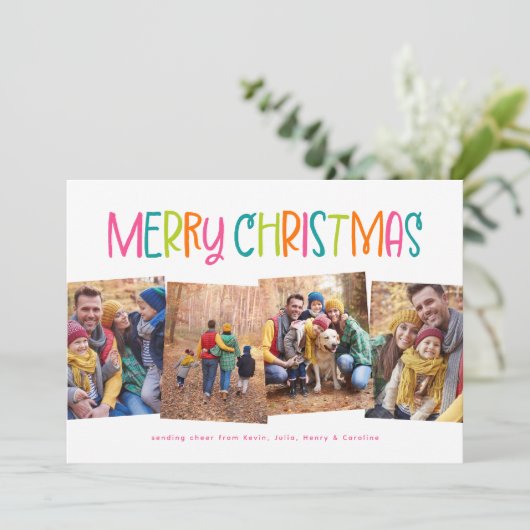 メリークリスマスかわいい明るいおもしろい4枚の写真 シーズンカード (スタンド正面)