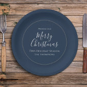 メリークリスマスかわいい書道シンプルネイビーブルー ペーパープレート