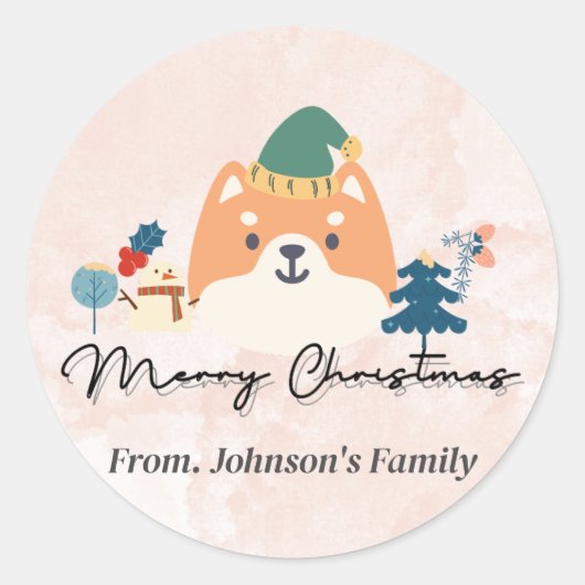 メリークリスマスかわいい柴犬のギフトシール ラウンドシール (正面)