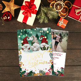 メリークリスマスかわいい格言金ゴールド星写真 箔シーズンカード