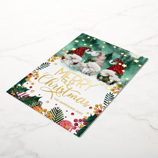 メリークリスマスかわいい格言金ゴールド星写真 箔シーズンカード (回転した状態)