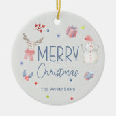 メリークリスマスかわいい水彩冬の写真 セラミックオーナメント (正面)