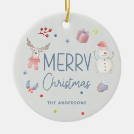 メリークリスマスかわいい水彩冬の写真 セラミックオーナメント