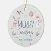 メリークリスマスかわいい水彩冬の写真 セラミックオーナメント (左)