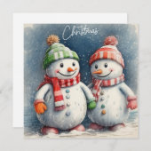 メリークリスマスかわいい水彩色の雪だるま シーズンカード (正面/裏面)