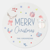 メリークリスマスかわいい水色の休日 ラウンドシール (正面)