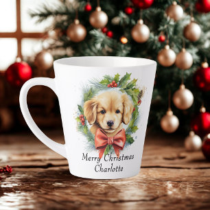 メリークリスマスかわいい水色の子犬の名前 カフェラテマグ
