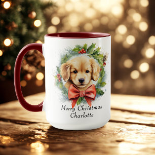 メリークリスマスかわいい水色の子犬の名前 マグカップ